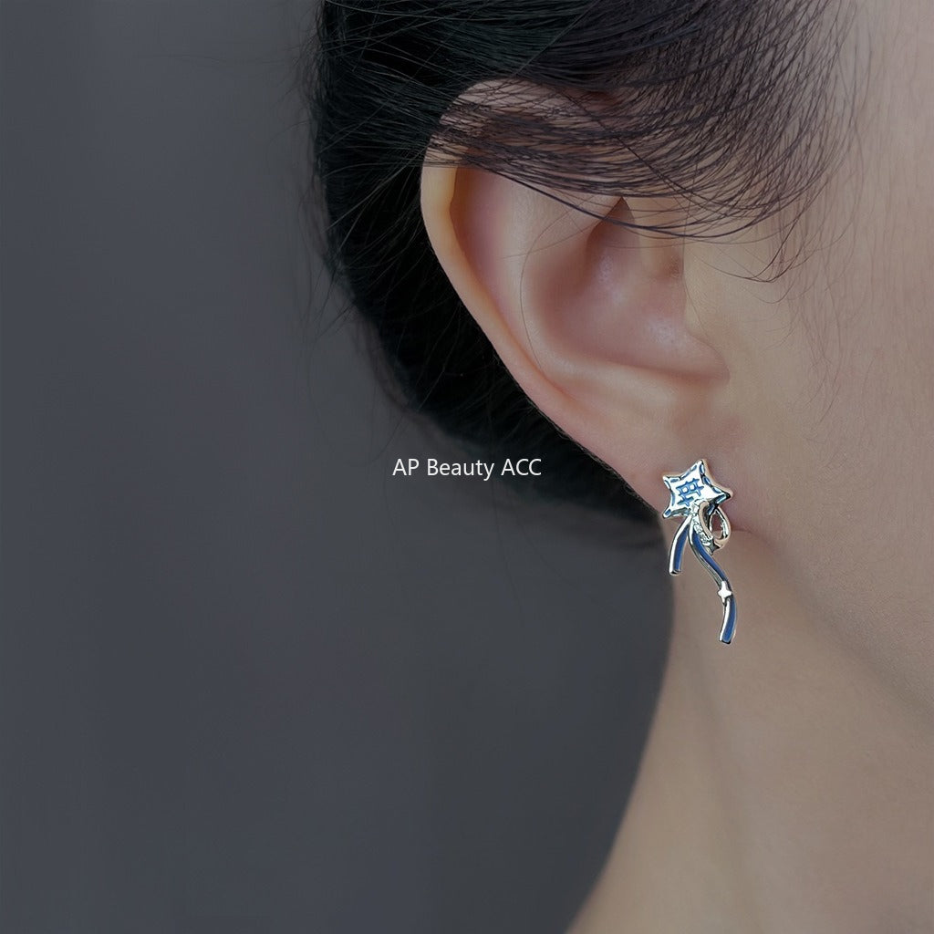 C관 - 925 은침 별 리본 디자인 큐빅 귀걸이 [6868] 25.10-1