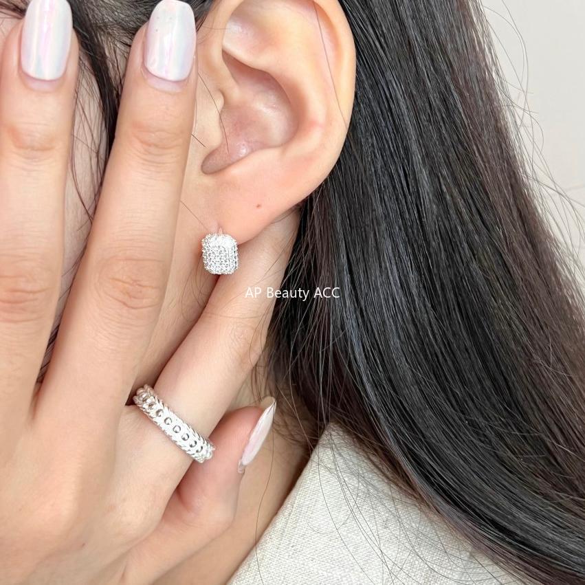 F관 - 925 실버 스퀘어 풀 큐빅 귀걸이 [C1028] 25.11-2