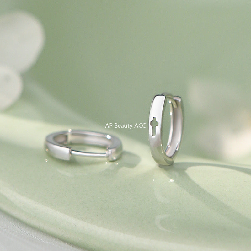 B관 - 925 실버 뚫린 십자가 링 귀걸이 [YC8554E_1] 25.10-1