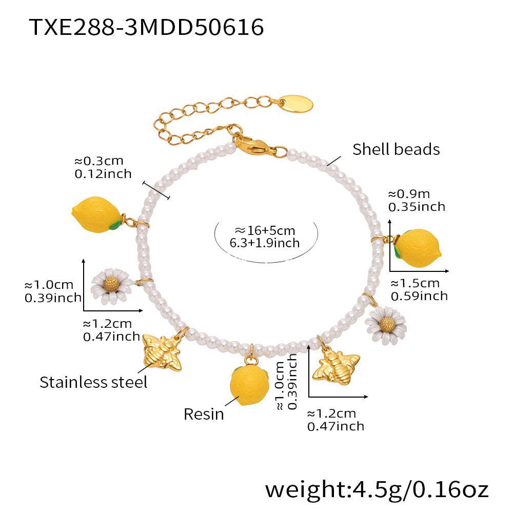 D관 - 레진 레몬 플라워 디자인 진주 팔찌 [TXE288] 25.06-3