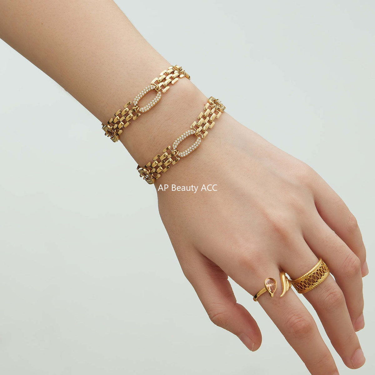 D관 - 스테인리스 스틸 18K 도금 큐빅 체인 팔찌 [E301] 25.12-3