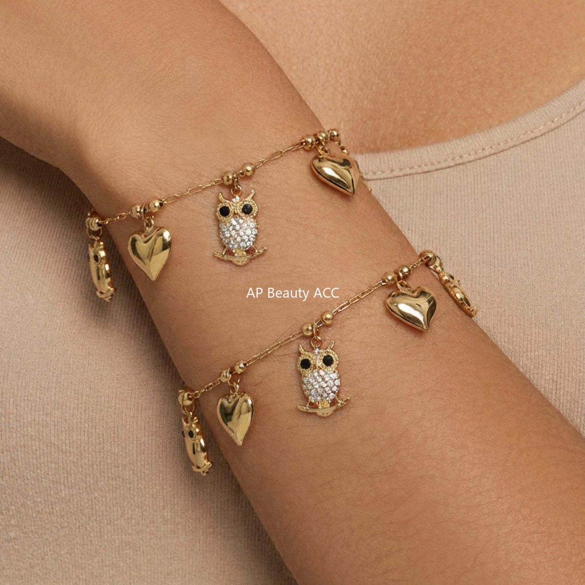 D관 - 스테인리스 스틸 18K 도금 부엉이 하트 큐빅 펜던트 목걸이 팔찌 [TXP528] 25.12-3