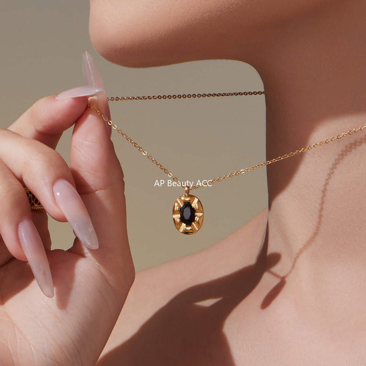 D관 - 스테인리스 스틸 블랙 큐빅 타원형 펜던트 목걸이 [P1437] 25.10-3