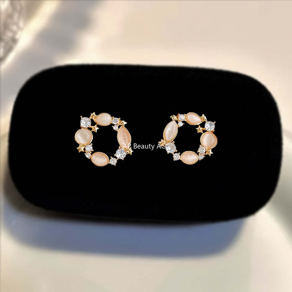 C관 - 925 은침 14K 도금 묘안석 큐빅 원형 귀걸이 [6958] 25.10-4