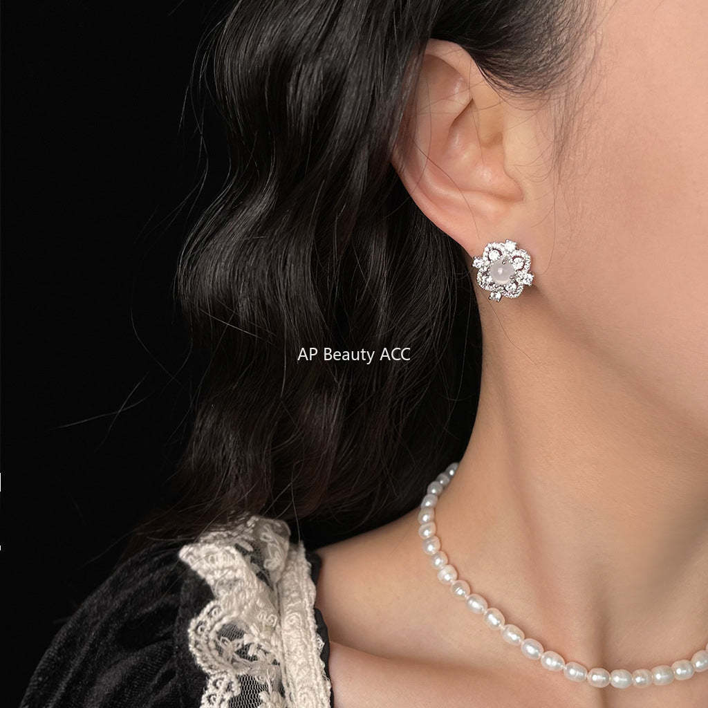 C관 - 큐빅 클로버 디자인 925 은침 귀걸이 [5718] 25.03-3