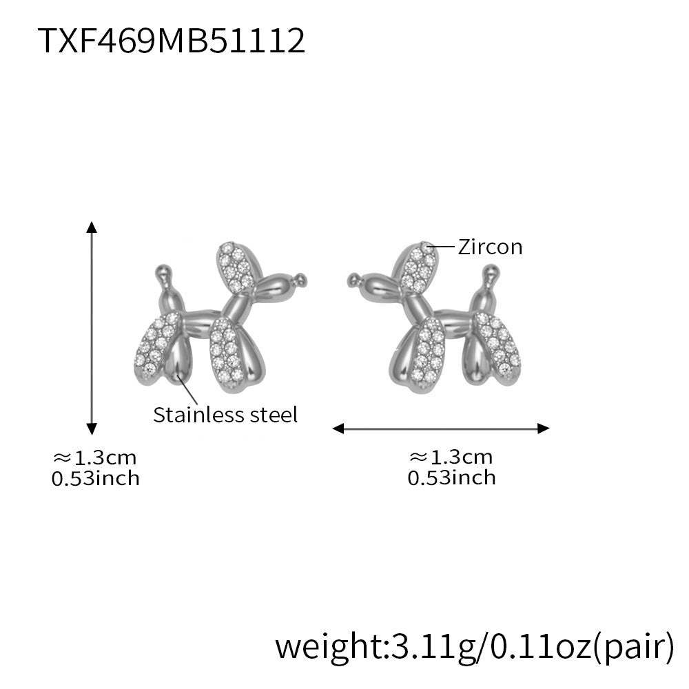 D관 - 큐빅 벌룬독 강아지 펜던트 스테인리스 목걸이 귀걸이 팔찌 [TXP469] 25.11-3