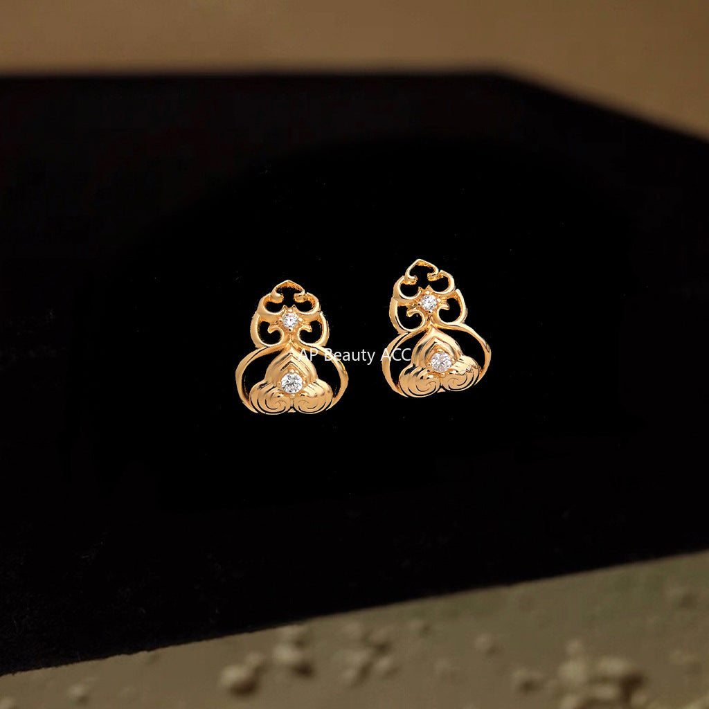 C관 - 14K 도금 925 은침 전통 패턴 모양 큐빅 귀걸이 [6867] 25.10-1