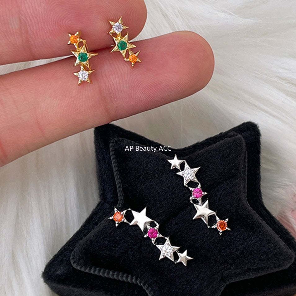 A관 - 925 은침 컬러 큐빅 별 귀걸이 [EH-4028] 25.10-2