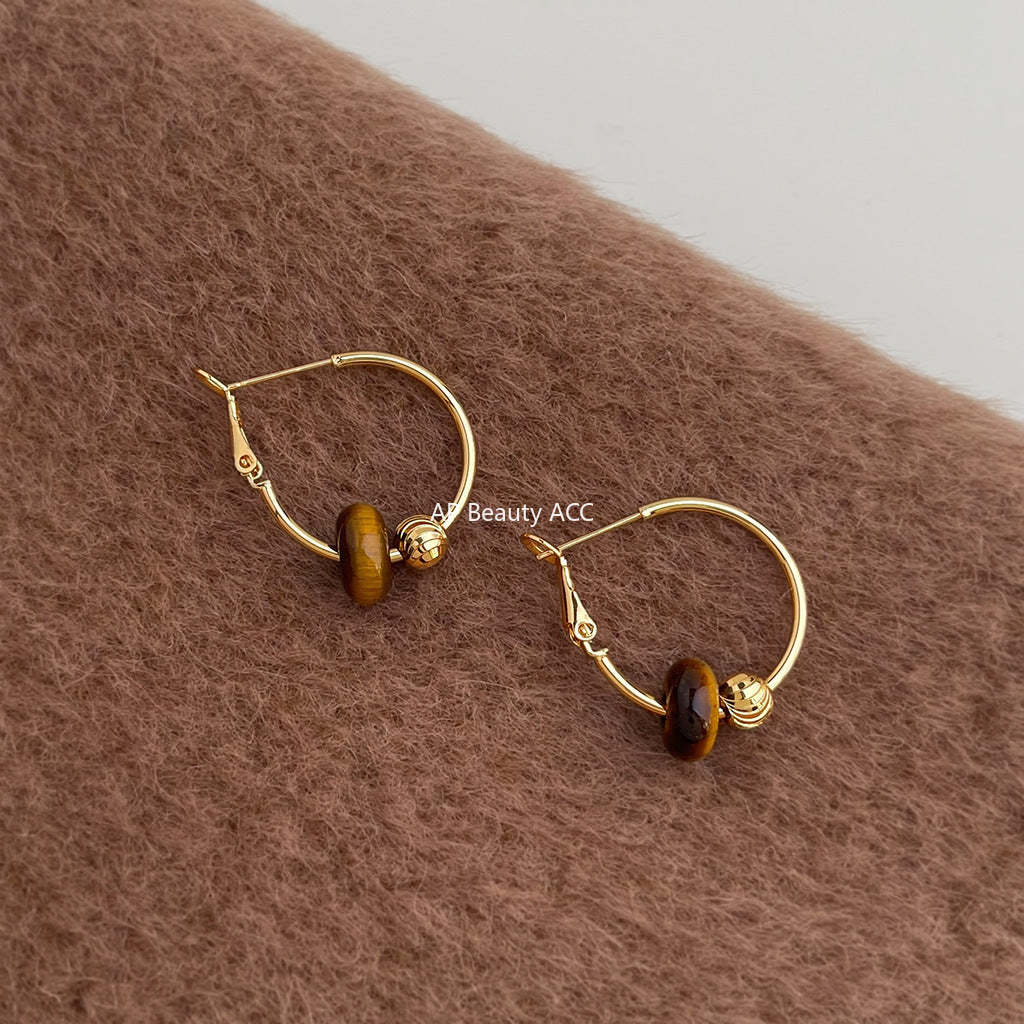 C관 - 천연석 호안석 원형 925 은침 링 귀걸이 [7113] 25.11-3