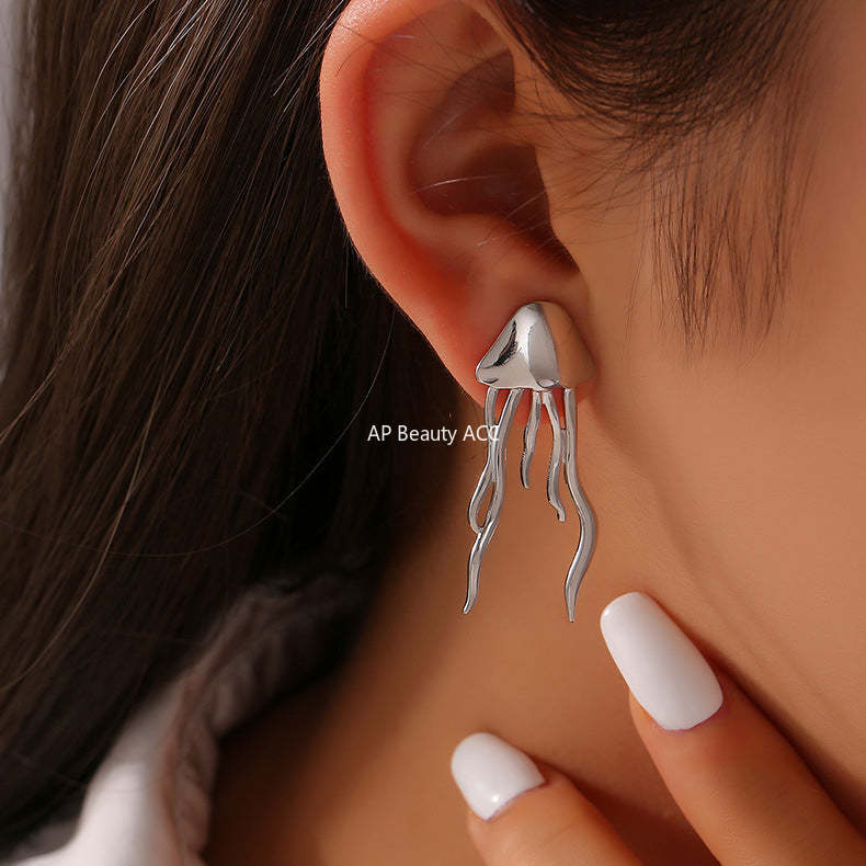 D관 - 티타늄 스틸 18K 도금 해파리 태슬 디자인 럭셔리 귀걸이 [F1542] 24.06-1