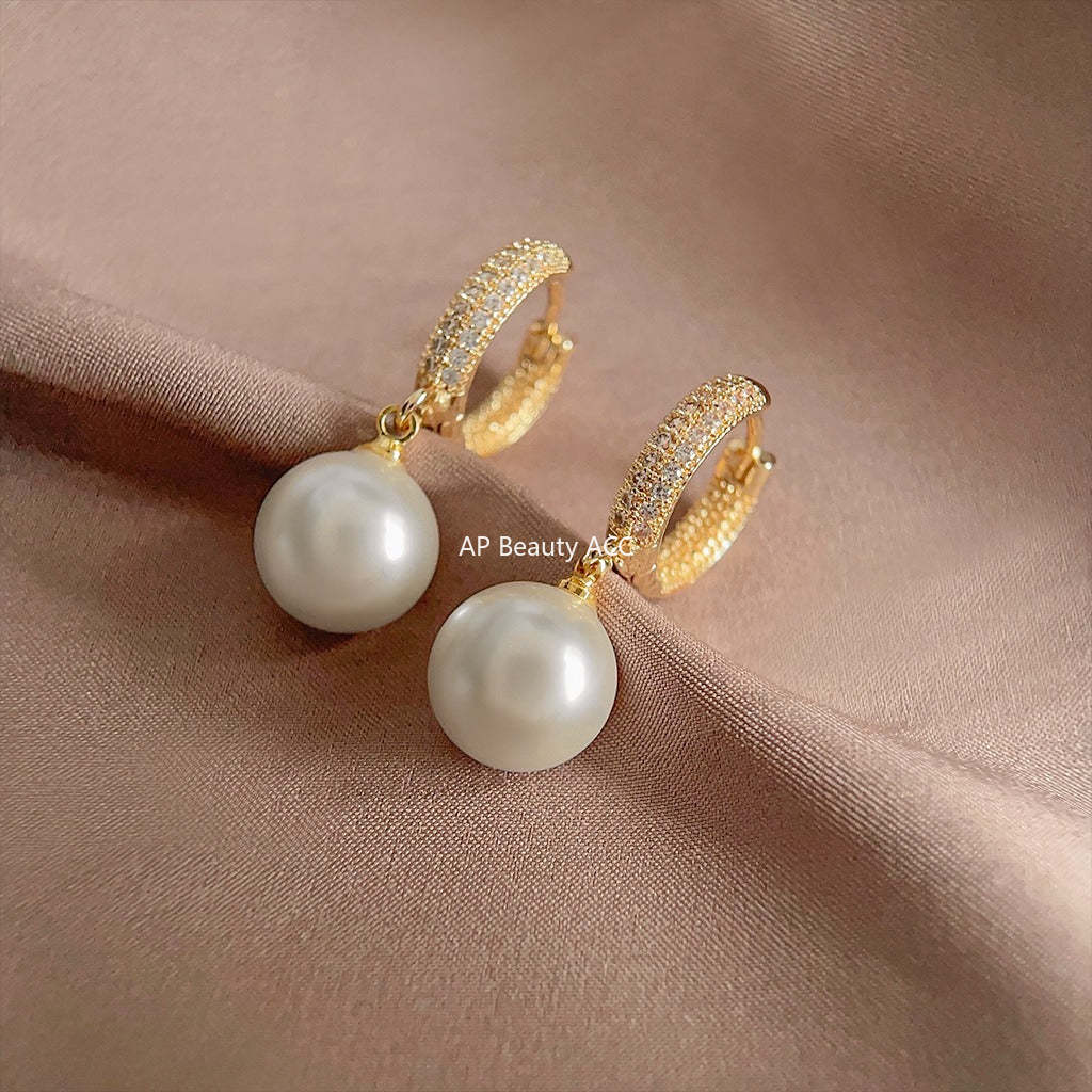 C관 - 미세 큐빅 14K 도금 기하학 진주 귀걸이 [3600] 24.01-4