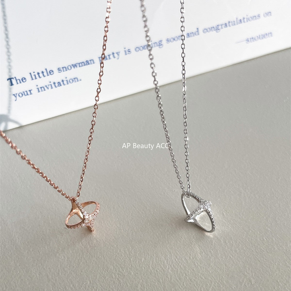 A관 - 925 실버 이중 원 별 큐빅 펜던트 목걸이 [XL-1216] 25.10-1