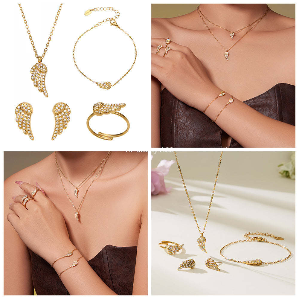 D관 - 스테인리스 스틸 날개 큐빅 18K 도금 팔찌 목걸이 귀걸이 반지 [TXP486] 25.11-4