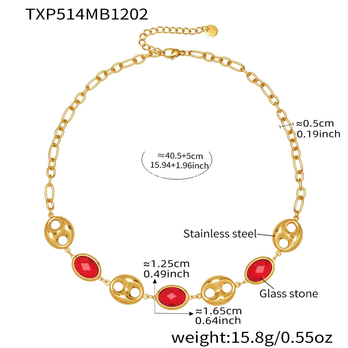 D관 - 돼지코 글라스 스톤 18K 도금 스테인리스 스틸 목걸이 팔찌 [TXP514] 25.12-2