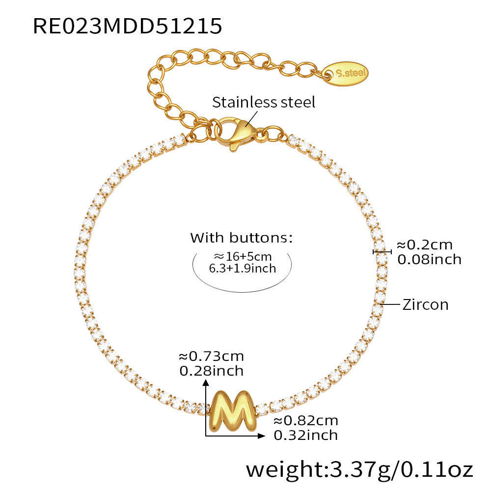 D관 - 스테인리스 스틸 18K 도금 알파벳 큐빅 팔찌 [RE023] 25.12-3