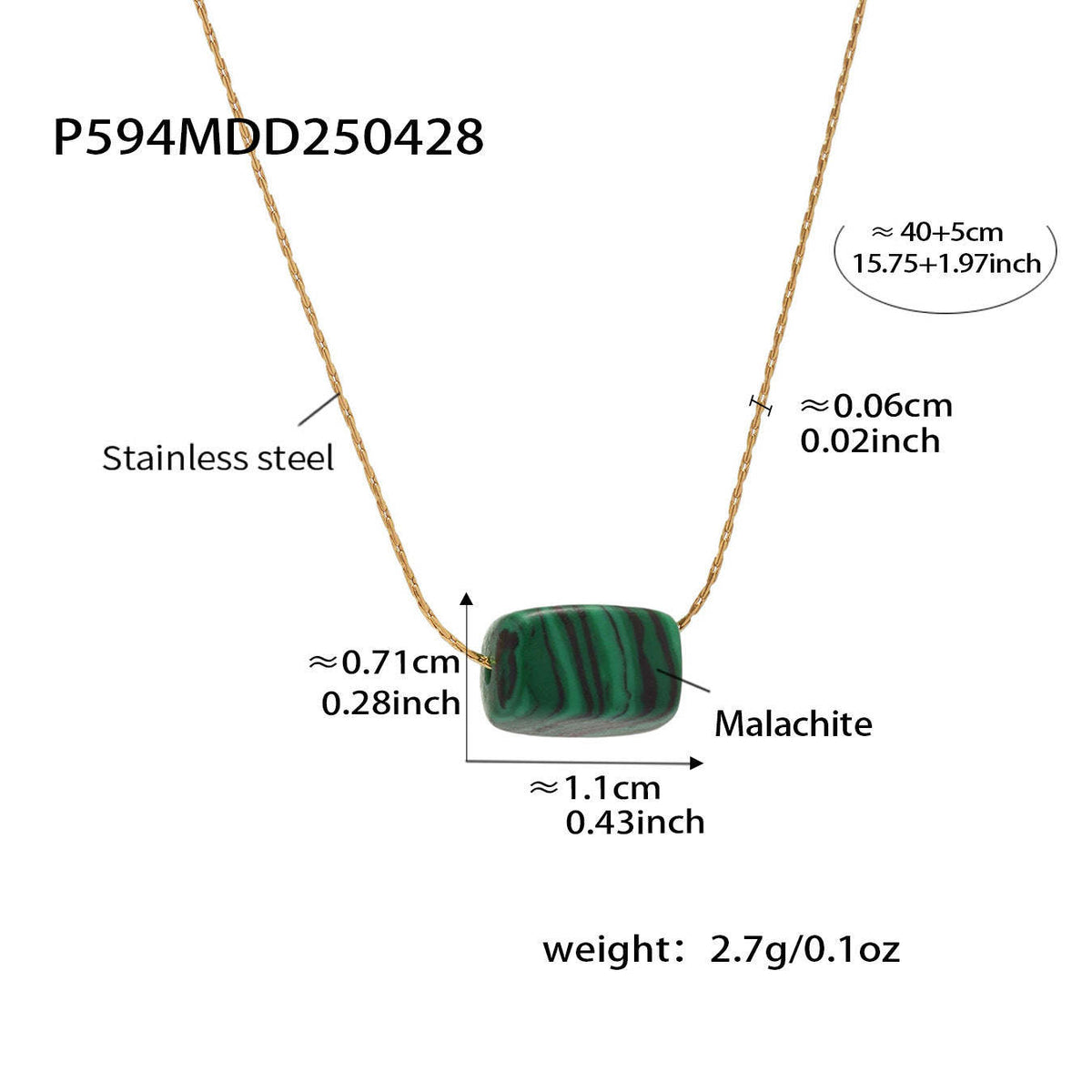 D관 - 직사각형 천연석 펜던트 18K 도금 스테인리스 스틸 목걸이 [P594] 25.05-1