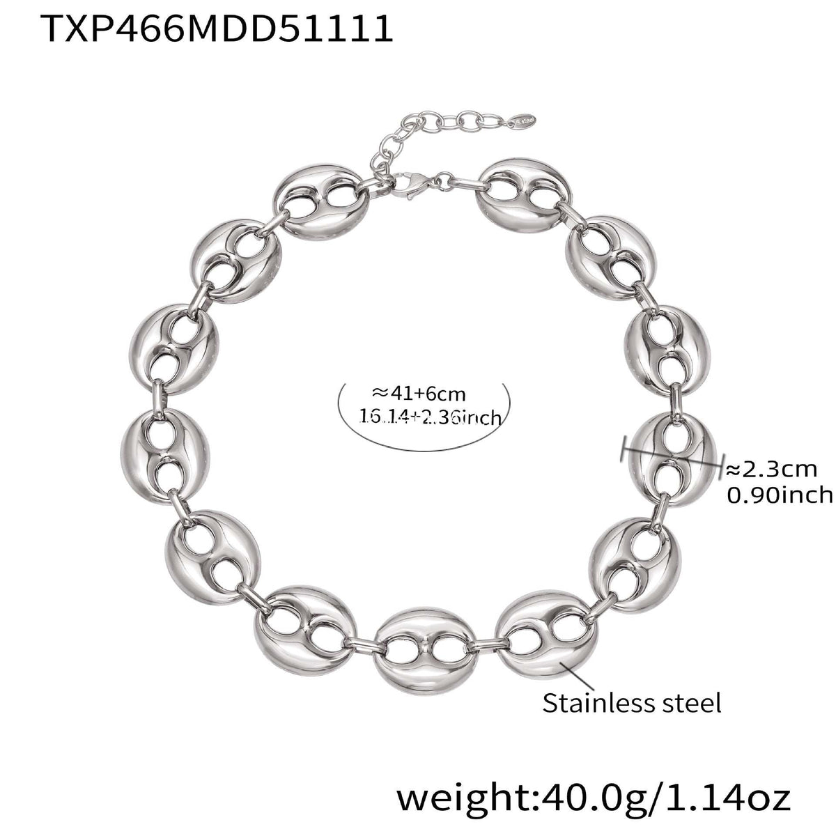 D관 - 타원형 돼지코 모양 체인 18K 도금 스테인리스 목걸이 팔찌 [TXP466] 25.11-3