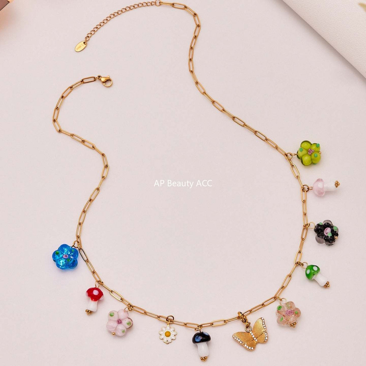 D관 - 스테인리스 스틸 나비 큐빅 레진 에나멜 펜던트 목걸이 [P2183] 25.10-4