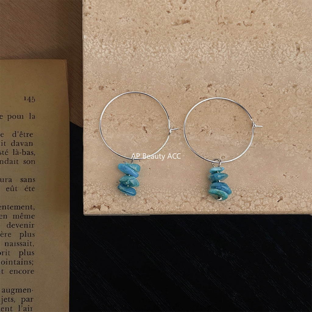 C관 - 불규칙 원석 천연 아파타이트 귀걸이 [5778] 25.04-1