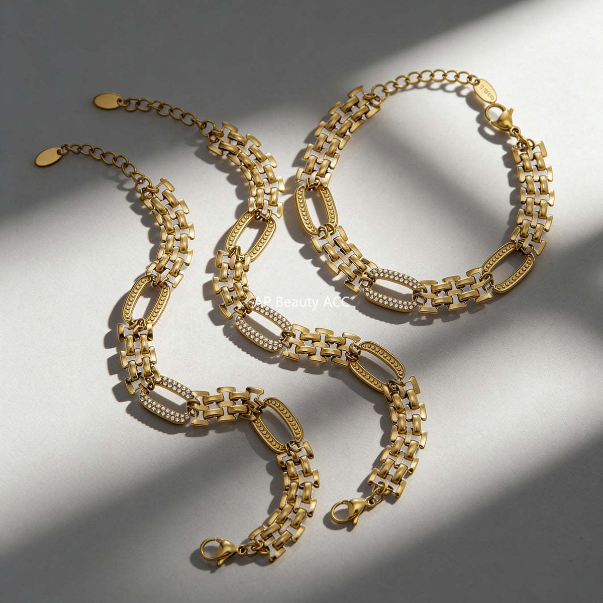 D관 - 스테인리스 스틸 18K 도금 큐빅 체인 팔찌 [E301] 25.12-3