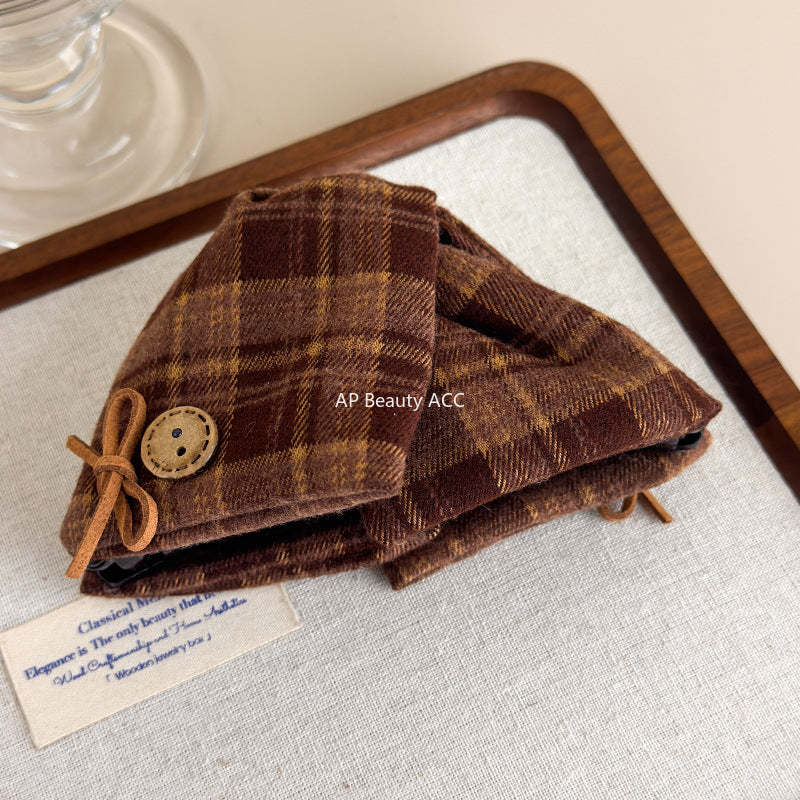 E관 - 리본 체크무늬 대형 빈티지 집게핀 [27613] 25.10-5