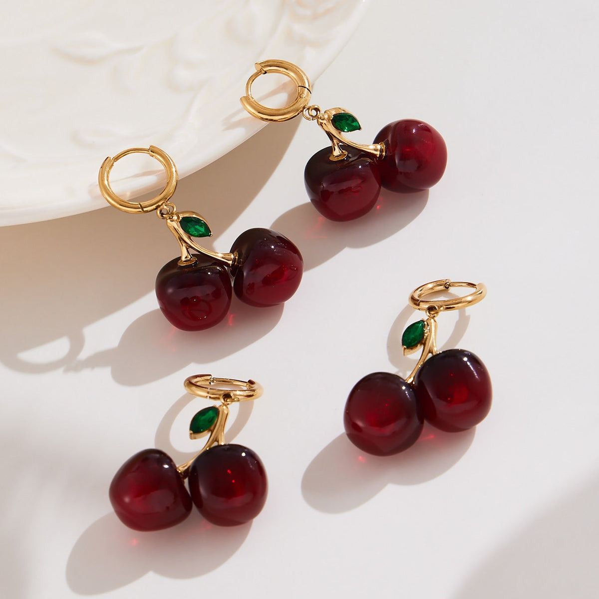 D관 - 스테인리스 스틸 레진 체리 펜던트 목걸이 귀걸이 [TXF427] 25.10-2
