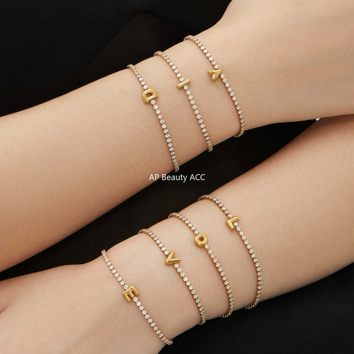 D관 - 스테인리스 스틸 18K 도금 알파벳 큐빅 팔찌 [RE023] 25.12-3