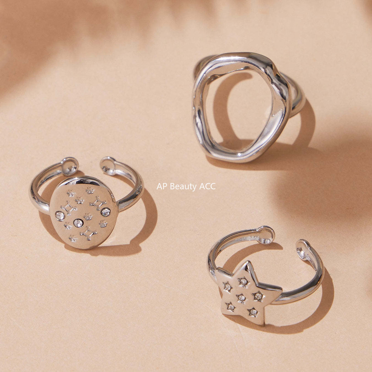 D관 - 불규칙 원형 오각별 큐빅 18K 골드 도금 오픈 반지 [A276-A335] 25.09-4