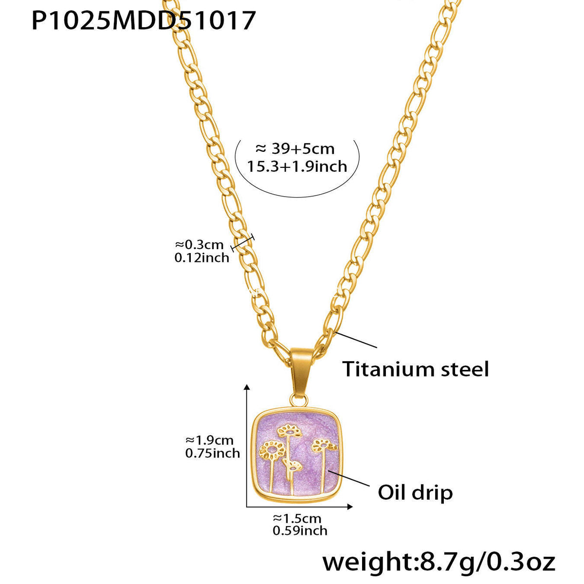 D관 - 18K 도금 스테인리스 스틸 큐빅 자물쇠 스퀘어 펜던트 목걸이 [P1322] 25.10-4