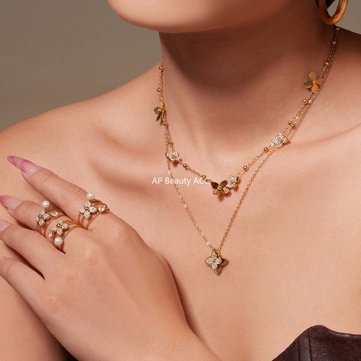 D관 - 스테인리스 스틸 큐빅 플라워 펜던트 목걸이 반지 [TXP489] 25.11-4