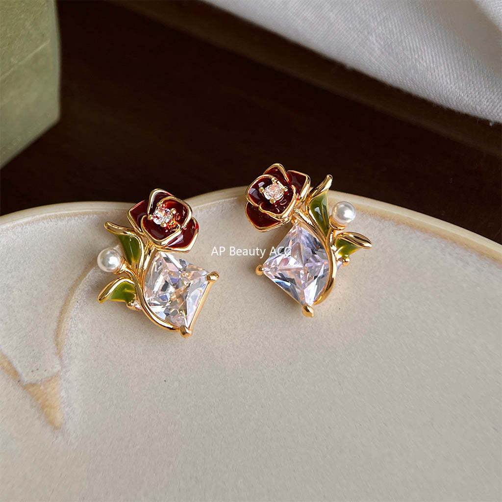 C관 - 장미 플라워 큐빅 925 은침 귀걸이 [7225] 25.12-2