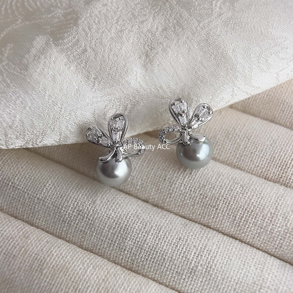 C관 - 고급스러운 글라스 진주 나비 은침 귀걸이 [3968] 24.05-5
