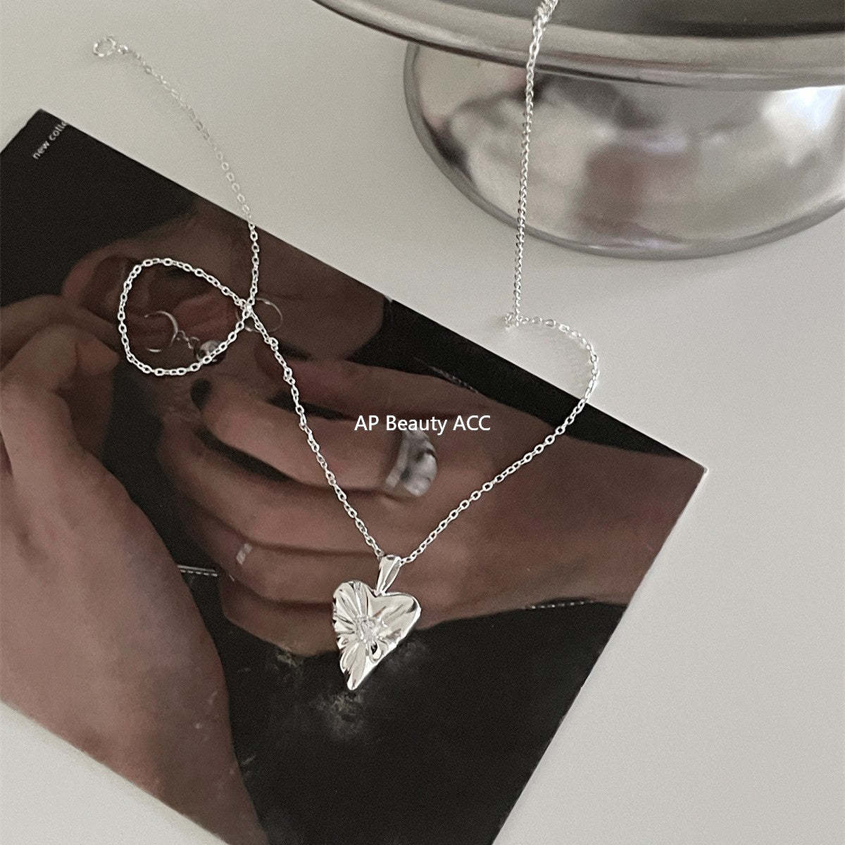 A관 - 925 실버 하트 웨이브 큐빅 펜던트 목걸이 [XL-1204] 25.10-1