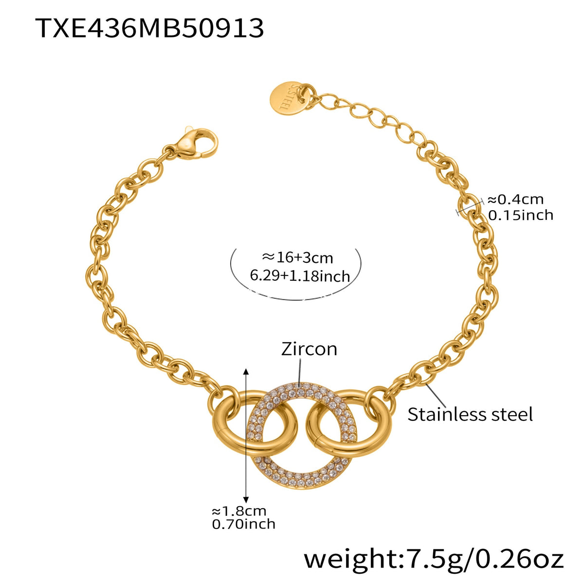 D관 - 스테인리스 스틸 큐빅 연결 링 디자인 목걸이 팔찌 [TXP436] 25.10-3