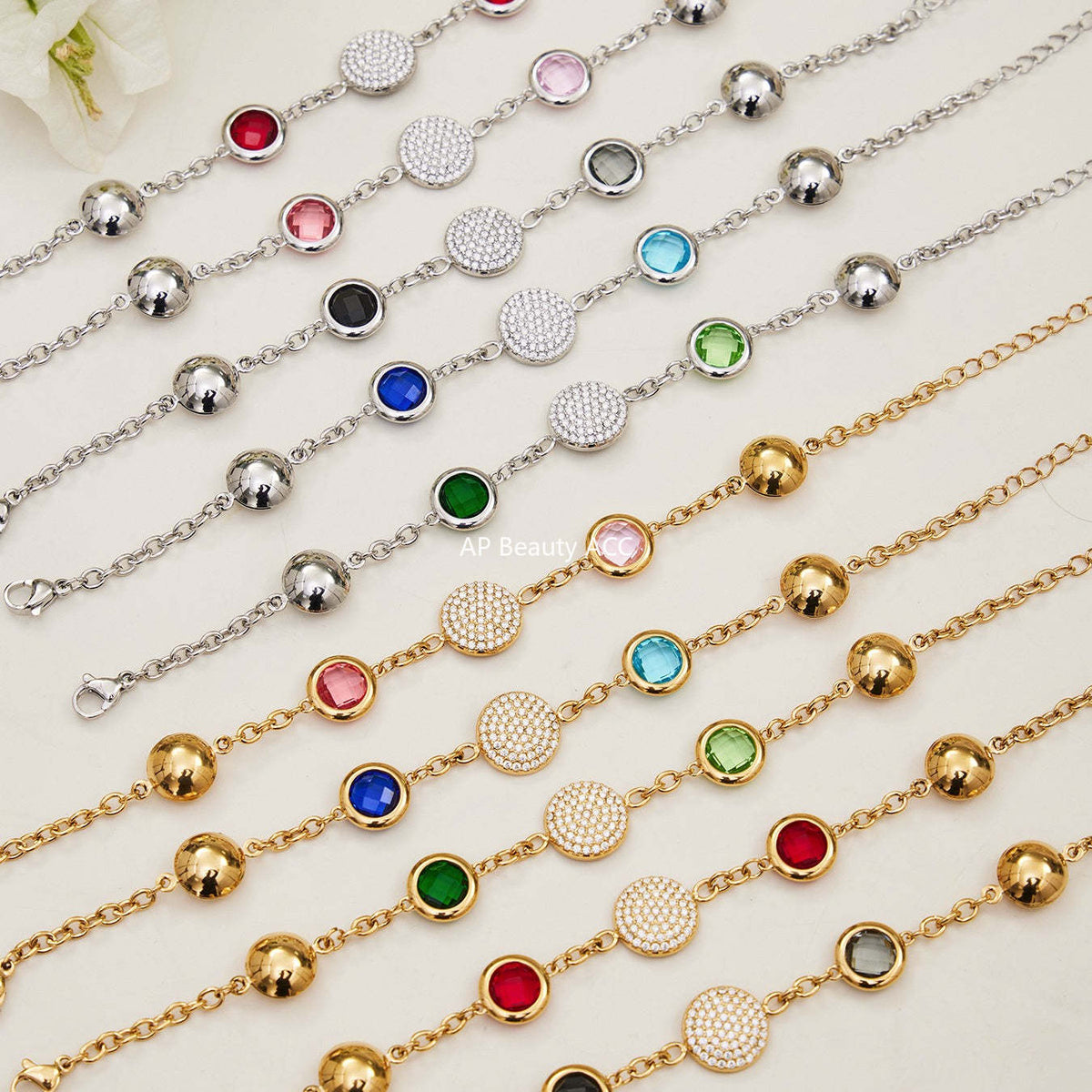 D관 - 스테인리스 스틸 풀 큐빅 글라스 스톤 18K도금 팔찌 귀걸이 [TXE508] 25.12-1