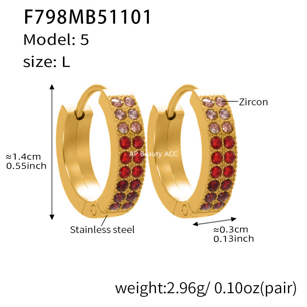 D관 - 스테인리스 18K 도금 C자형 멀티컬러 큐빅 귀걸이 [F798] 25.11-1