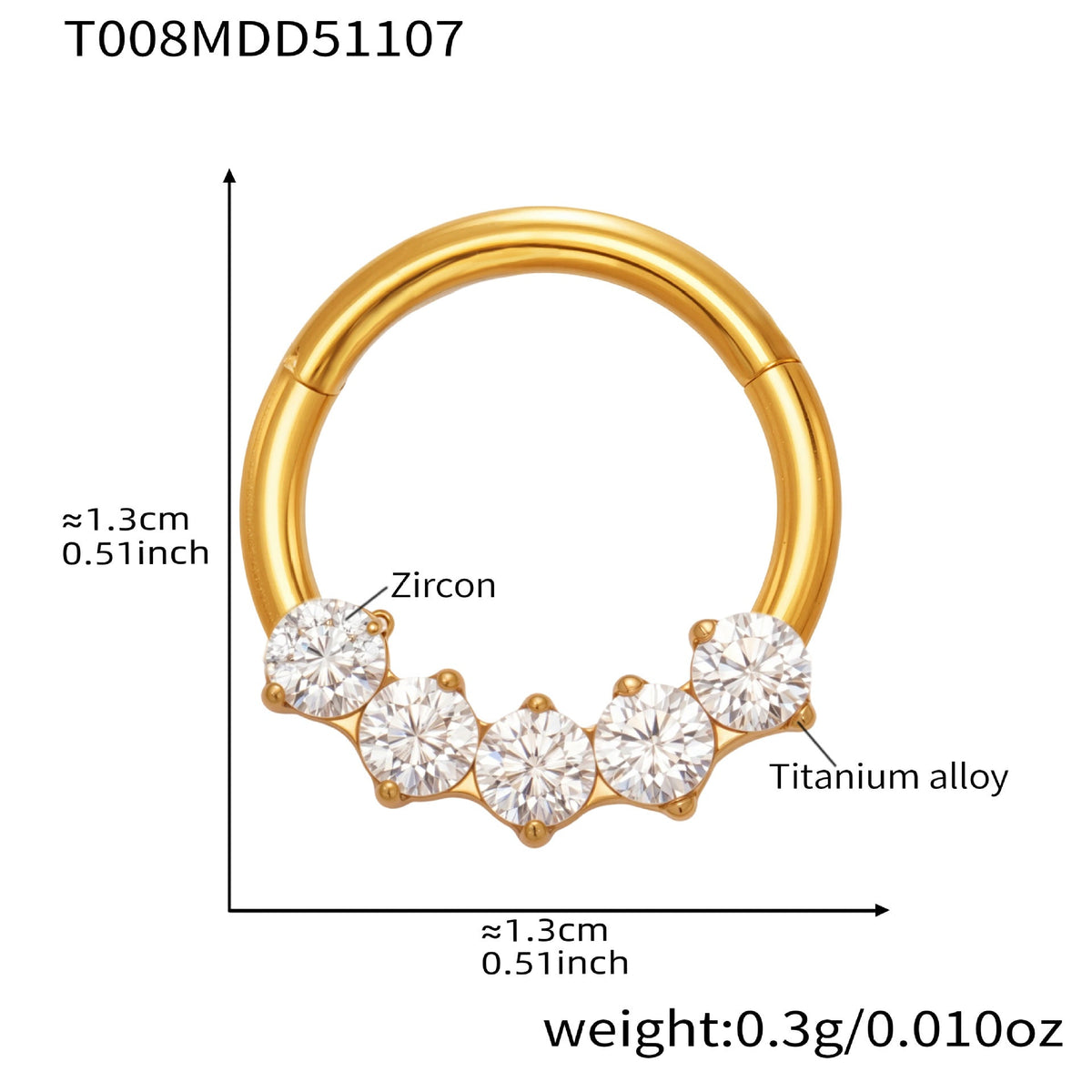 D관 - 티타늄 합금 스틸 큐빅 심리스 링 코 피어싱 [T001] 25.11-2