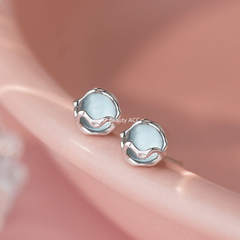 B관 - 925 실버 물빛 글라스 스톤 귀걸이 [YC6705E_1] 25.10-2