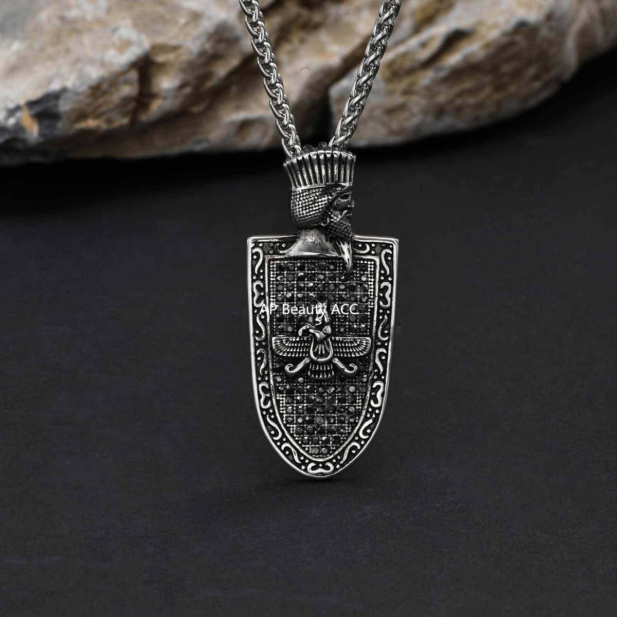 G관 - 스테인리스 스틸 빈티지 방패 모양 팬던트 목걸이 [PN-2261] 25.10-4