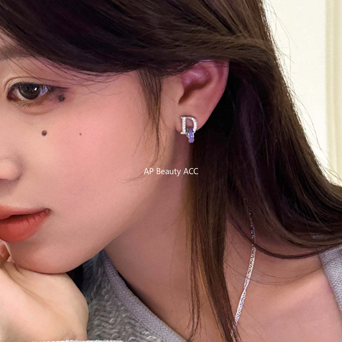 A관 - 알파벳 D 큐빅 925 은침 스터드형 귀걸이 [EH-3051] 25.01-1