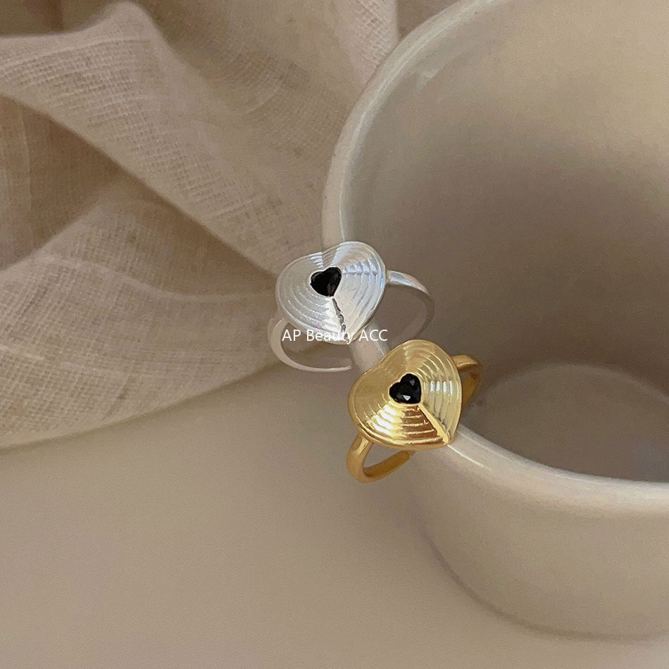 F관 - 925 실버 블랙 하트 오픈형 반지 [J1932] 25.10-2