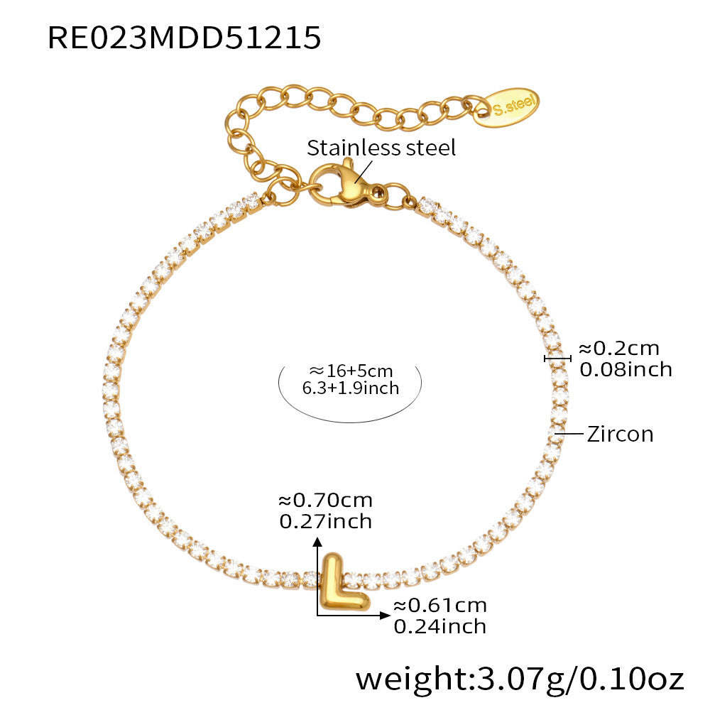 D관 - 스테인리스 스틸 18K 도금 알파벳 큐빅 팔찌 [RE023] 25.12-3