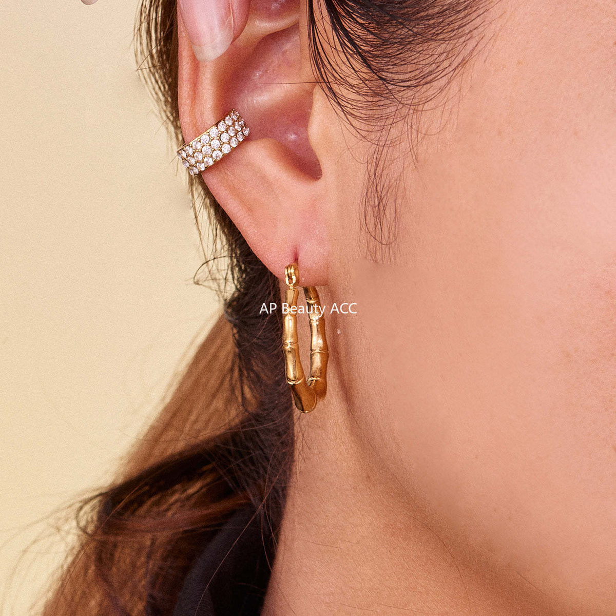 D관 - 스테인리스 18K 도금 대나무 마디 U자형 귀걸이 [F622] 25.10-5