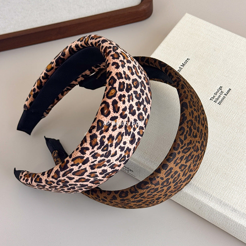 E관 - 스웨이드 호피무늬 패턴 와이드 스펀지 머리띠 [27582] 25.10-3