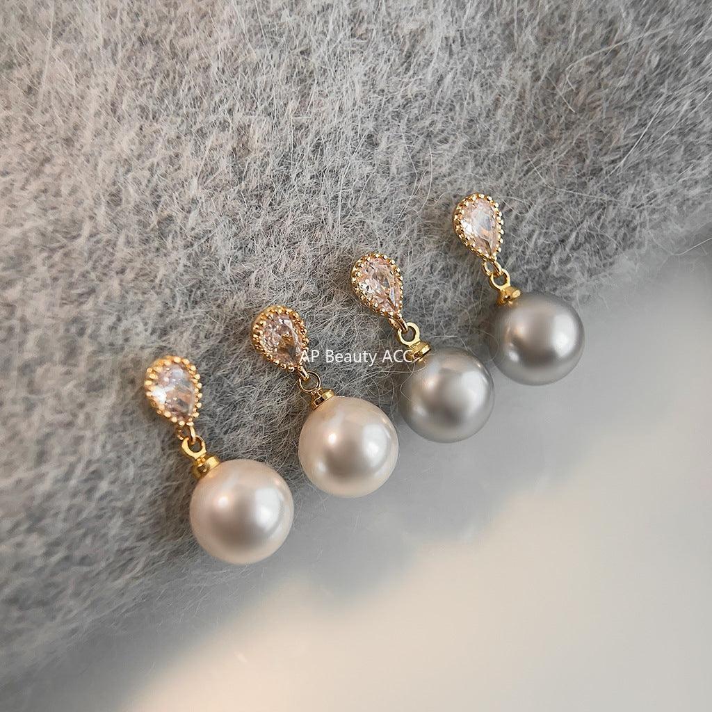 C관 - 글라스 진주 미니 큐빅 물방울 디자인 모던 심플 귀걸이 [3622-3623] 24.03-1