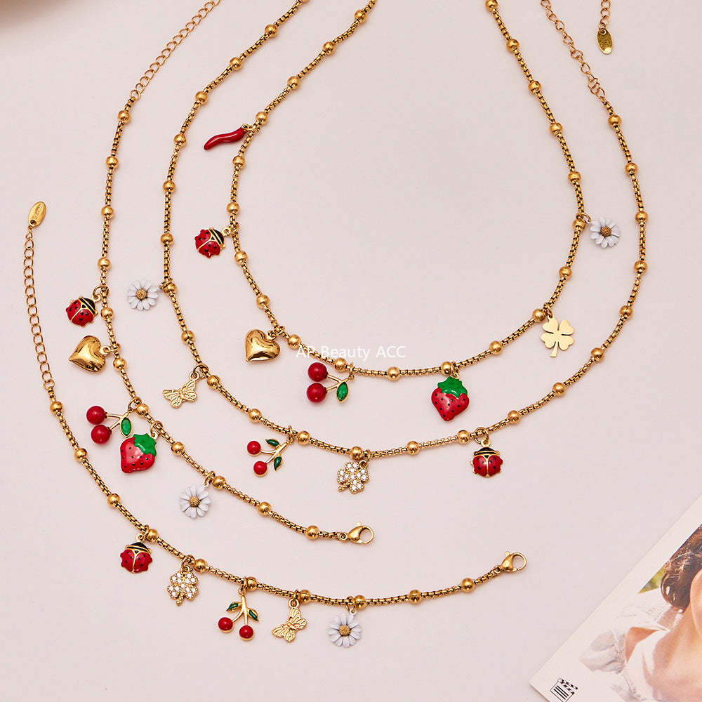 D관 - 스테인리스 스틸 큐빅 체리 딸기 펜던트 목걸이 팔찌 반지 [TXP437] 25.10-4