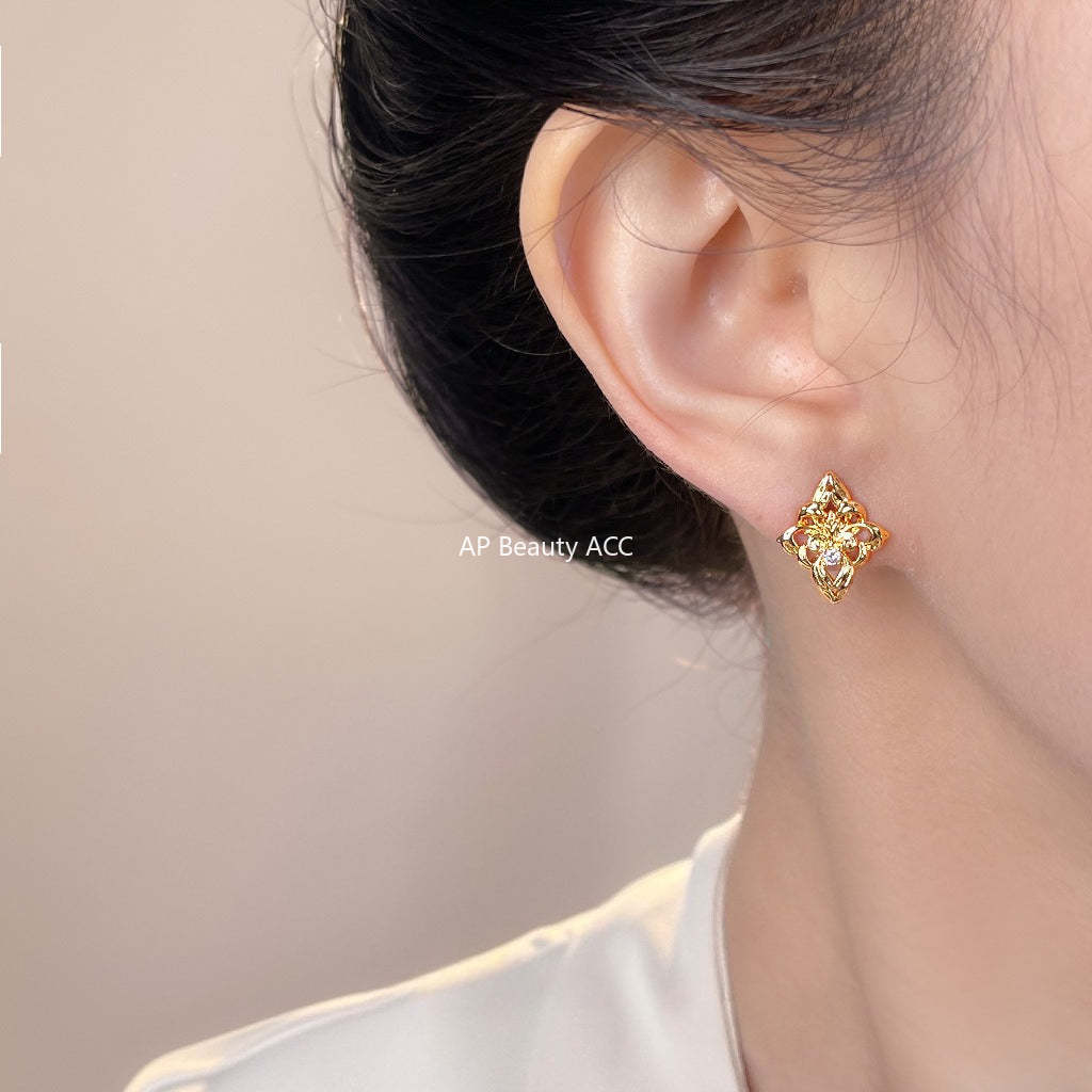 C관 - 다이아 모양 플라워 큐빅 925 은침 귀걸이 [7164] 25.11-4