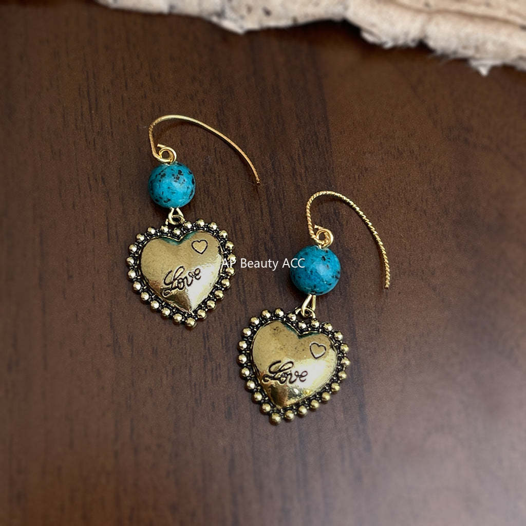 C관 - 핸드메이드 하트 14K 도금 후크형 귀걸이 [6838] 25.09-4