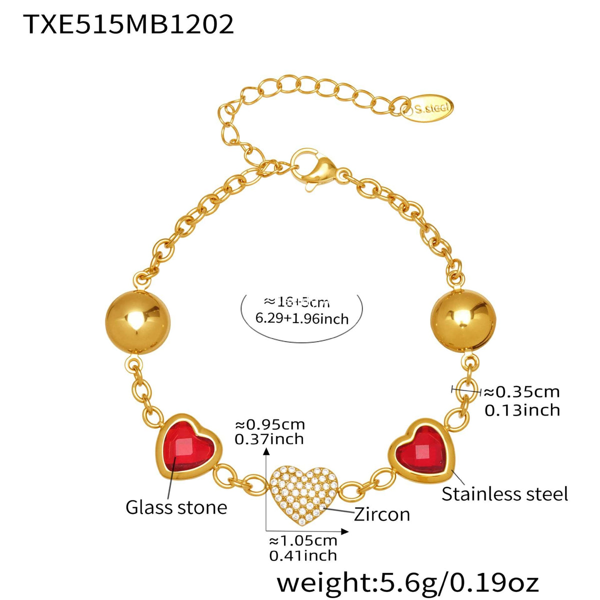 D관 - 컬러 레진 큐빅 하트 18K 도금 스테인리스 스틸 목걸이 팔찌 [TXP515] 25.12-2