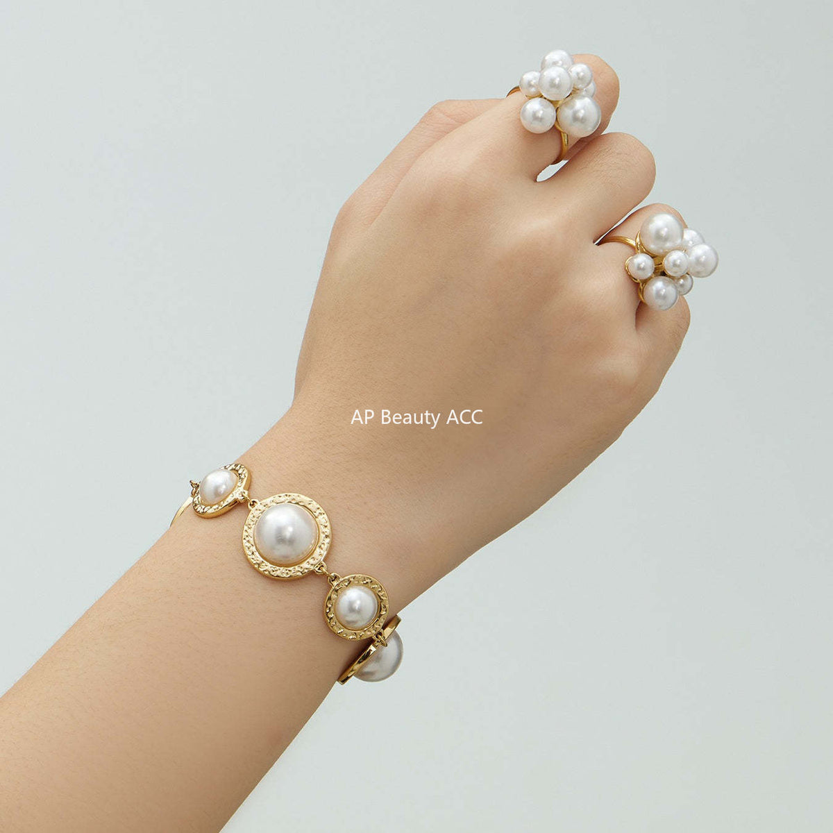 D관 - 스테인리스 스틸 18K 도금 자개 진주 라운드 레진 팔찌 반지 [TXA520-TXE520] 25.12-3